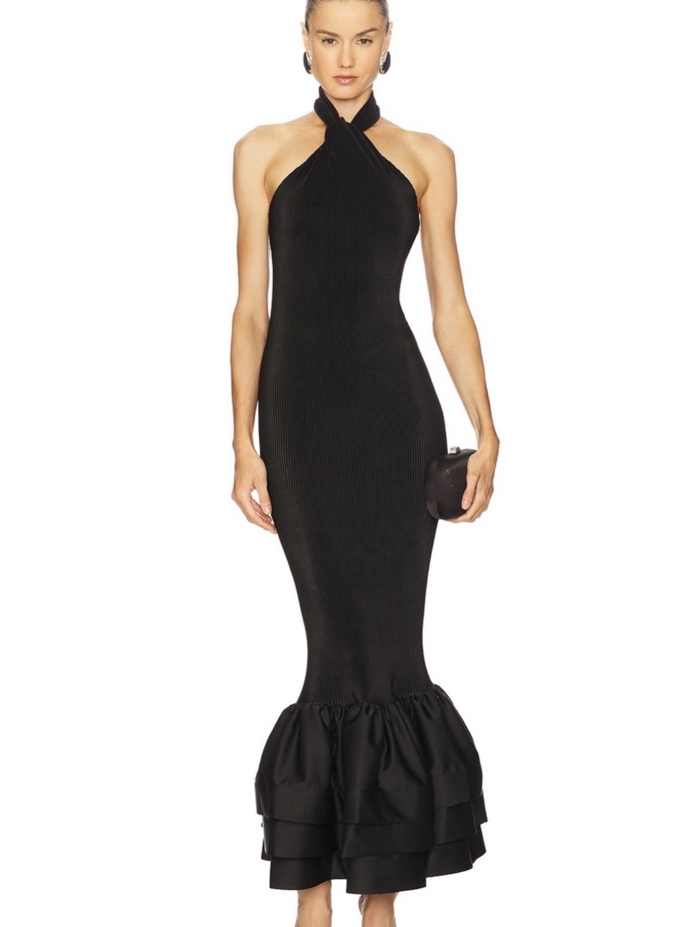 L’IDÉE Soho Dress Noir Black Pleated Halter Mermaid Maxi Gown Put XS / AU